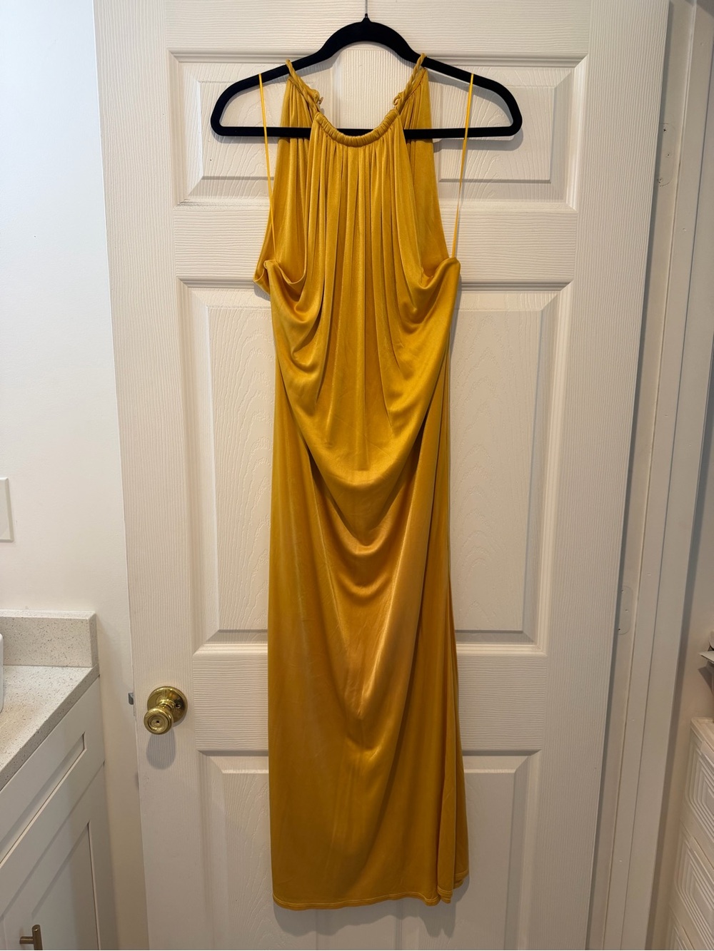 Ronny Kobo Collection Mustard Halter Maxi Dress